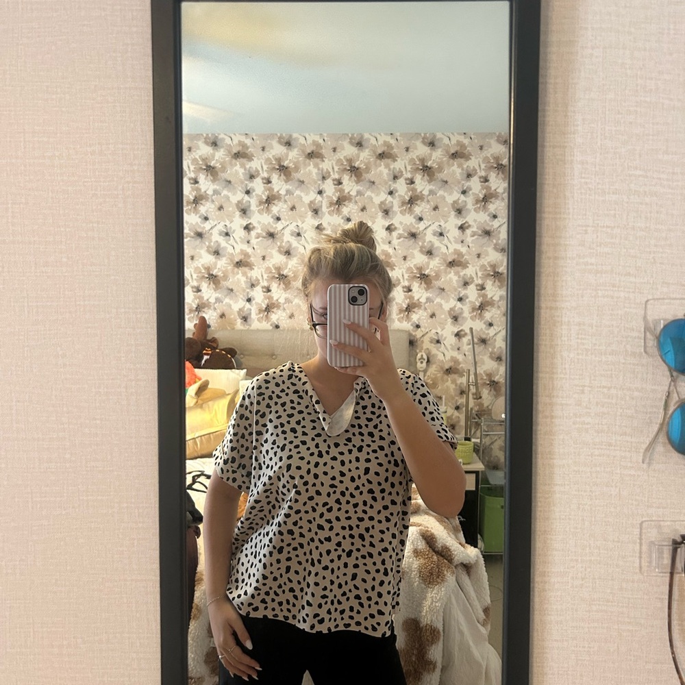 MELLODAY Black and White Patterned Short Sleeve Top